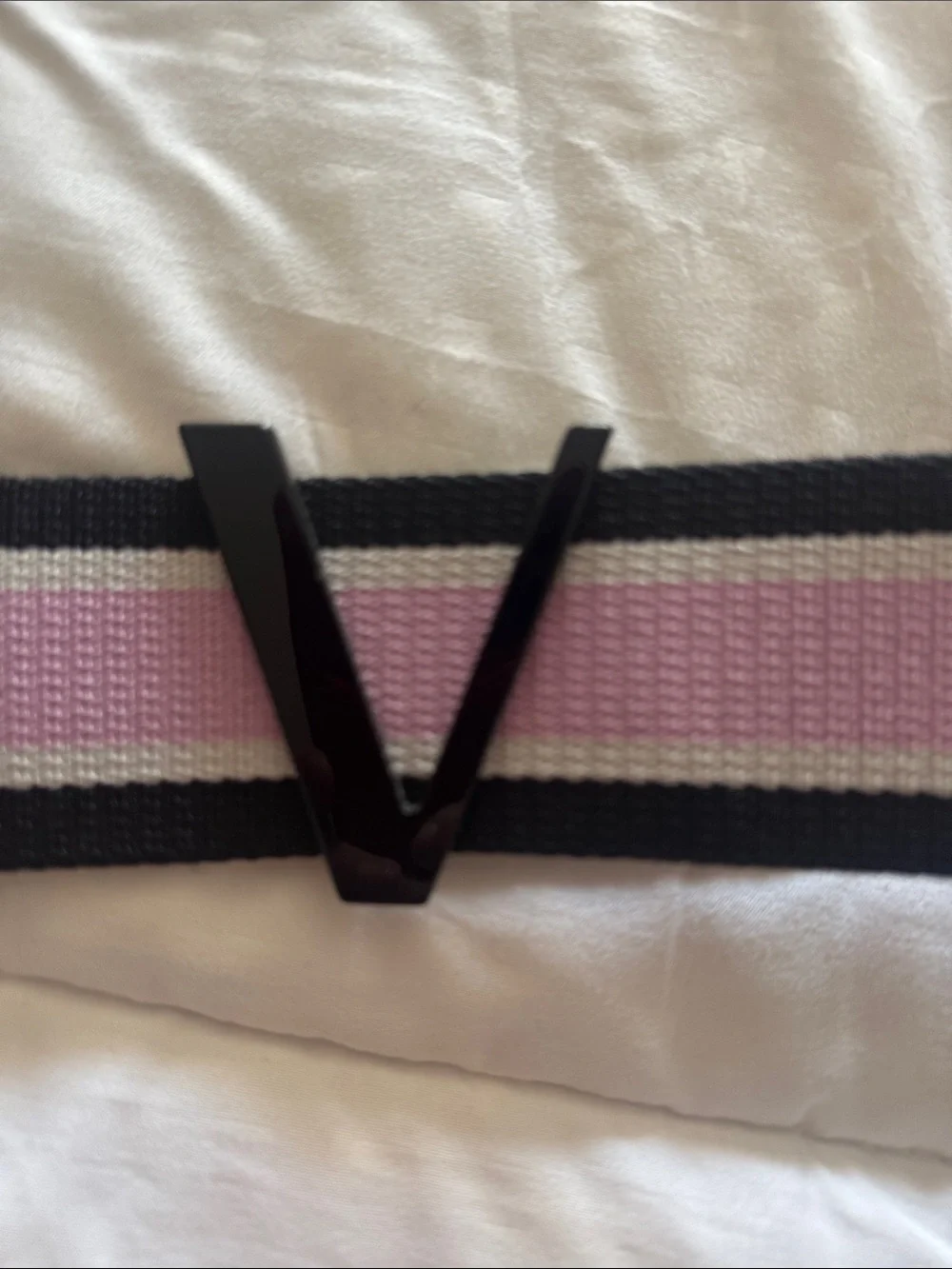 Authentic Versace Pink and Black Elastic Waist Belt with Gold Hardware